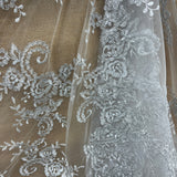 Embroidered Bridal Lace Ivory Silver