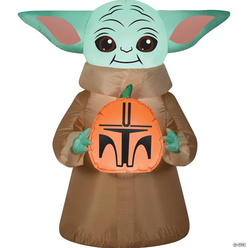 Inflatable Star Wars The Mandalorian Grogu with Pumpkin LED Lights, lights up for a spooky Halloween night display