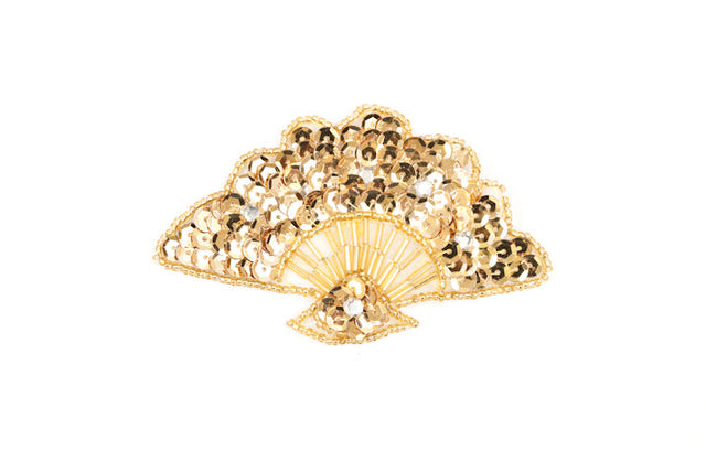 Embroidered Applique Gold Sequins Fan Patch