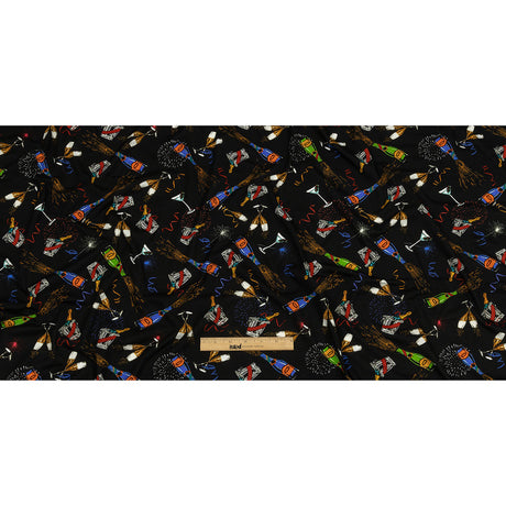 Balenciaga Italian Black, Blue and Gold Celebration Toast Stretch Cotton Jersey