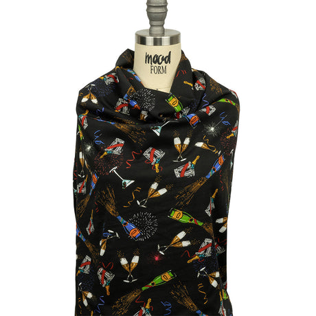 Balenciaga Italian Black, Blue and Gold Celebration Toast Stretch Cotton Jersey