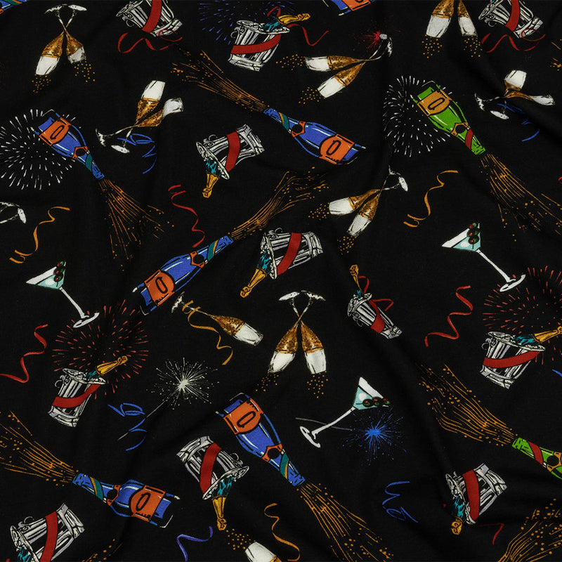 Balenciaga Italian Black, Blue and Gold Celebration Toast Stretch Cotton Jersey