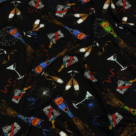 Balenciaga Italian Black, Blue and Gold Celebration Toast Stretch Cotton Jersey
