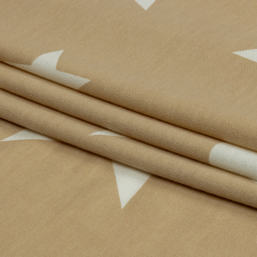 Beige and Star White Stars Stretch Polyester and Rayon French Terry