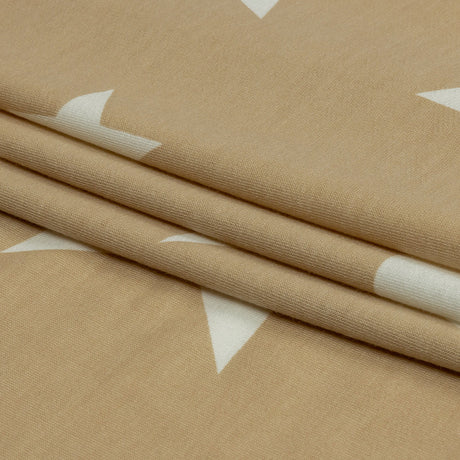 Beige and Star White Stars Stretch Polyester and Rayon French Terry