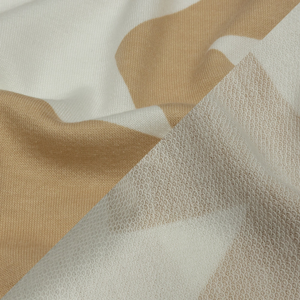 Beige and Star White Stars Stretch Polyester and Rayon French Terry