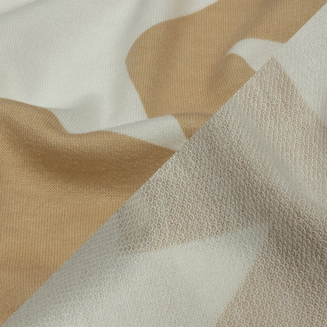 Beige and Star White Stars Stretch Polyester and Rayon French Terry