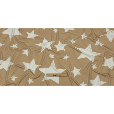 Beige and Star White Stars Stretch Polyester and Rayon French Terry