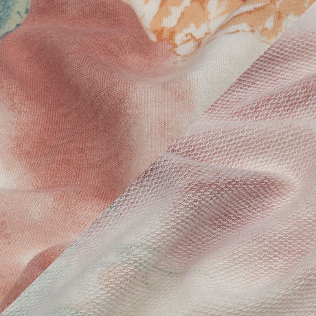 Pink, Orange and Sage Roses and Tie Dye Stretch Polyester and Rayon French Terry