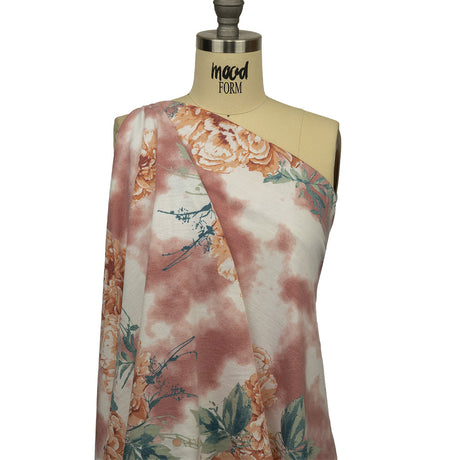Pink, Orange and Sage Roses and Tie Dye Stretch Polyester and Rayon French Terry