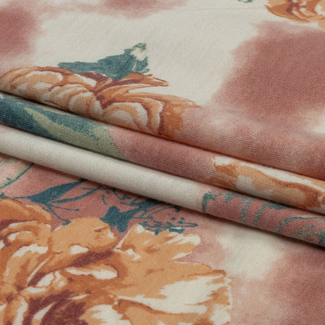 Pink, Orange and Sage Roses and Tie Dye Stretch Polyester and Rayon French Terry