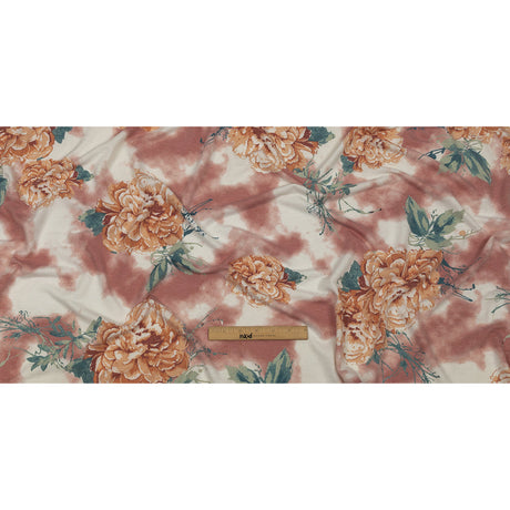 Pink, Orange and Sage Roses and Tie Dye Stretch Polyester and Rayon French Terry