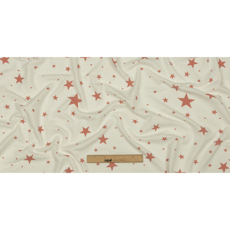 Cloud Dancer and Coral Almond Stars Stretch Polyester and Rayon French Terry