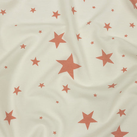 Cloud Dancer and Coral Almond Stars Stretch Polyester and Rayon French Terry