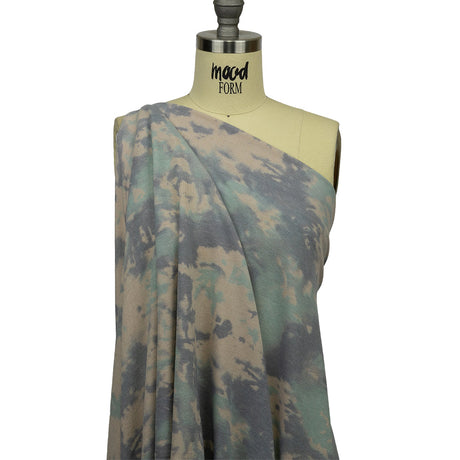 Beige, Gray and Mint Tie Dye Splash Stretch Polyester and Rayon French Terry