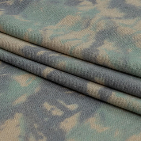 Beige, Gray and Mint Tie Dye Splash Stretch Polyester and Rayon French Terry