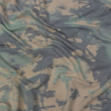 Beige, Gray and Mint Tie Dye Splash Stretch Polyester and Rayon French Terry