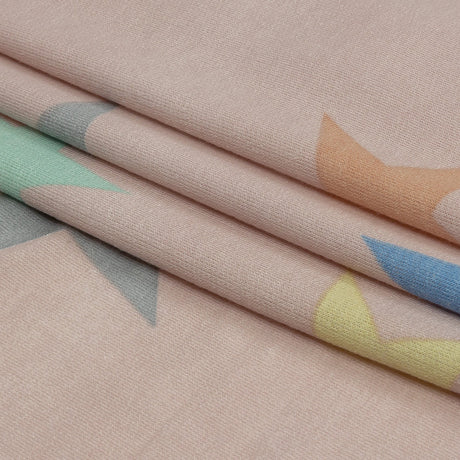 Pink and Rainbow Stars Stretch Polyester and Rayon French Terry