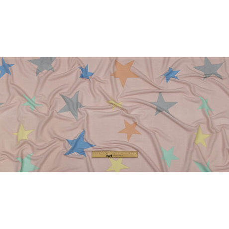 Pink and Rainbow Stars Stretch Polyester and Rayon French Terry