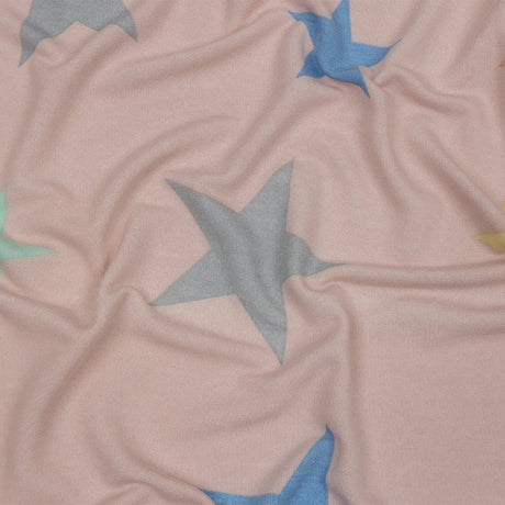 Pink and Rainbow Stars Stretch Polyester and Rayon French Terry