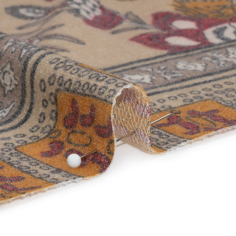 Tan, Red and Orange Rustic Floral Stripes Stretch Polyester and Rayon French Terry