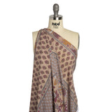 Tan, Red and Orange Rustic Floral Stripes Stretch Polyester and Rayon French Terry