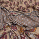 Tan, Red and Orange Rustic Floral Stripes Stretch Polyester and Rayon French Terry
