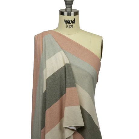 Olive, Beige and Misty Rose Stripes Stretch Polyester and Rayon French Terry