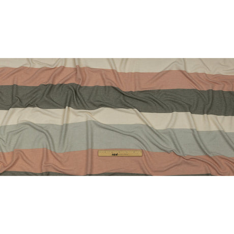 Olive, Beige and Misty Rose Stripes Stretch Polyester and Rayon French Terry