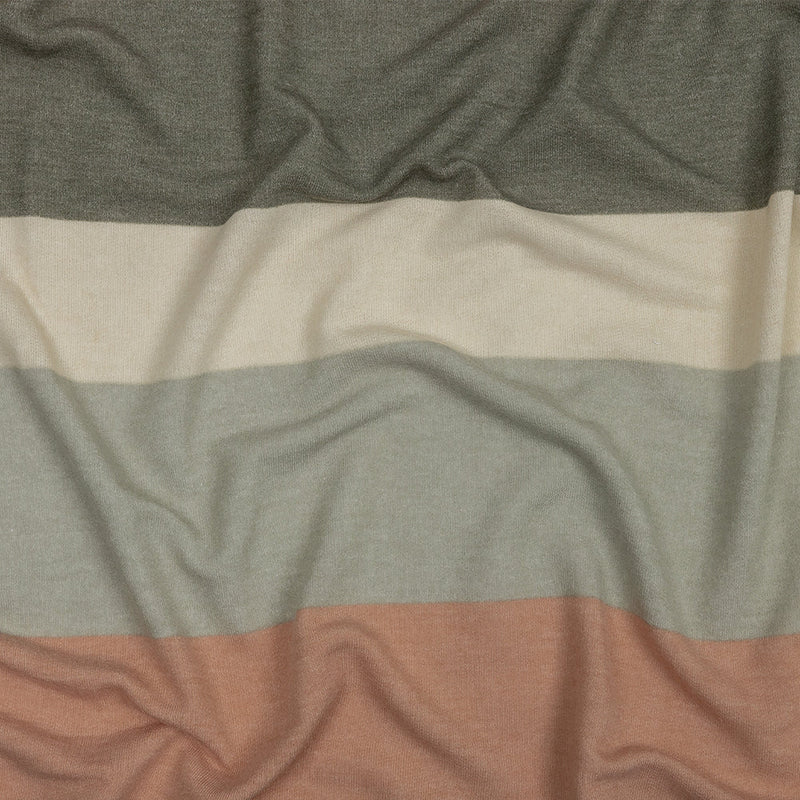 Olive, Beige and Misty Rose Stripes Stretch Polyester and Rayon French Terry
