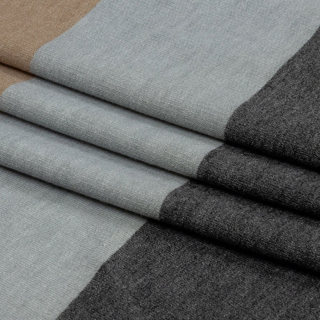 Charcoal, Gray and Beige Stripes Stretch Polyester and Rayon French Terry