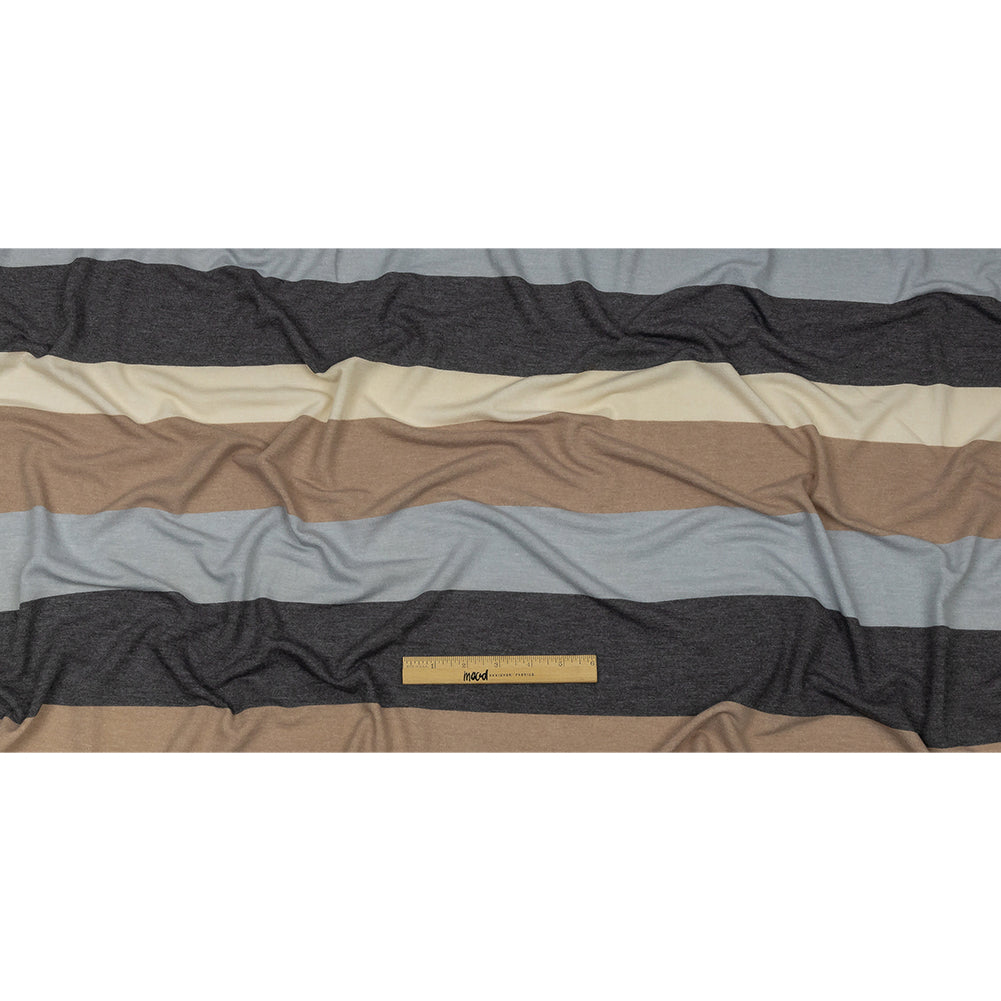 Charcoal, Gray and Beige Stripes Stretch Polyester and Rayon French Terry