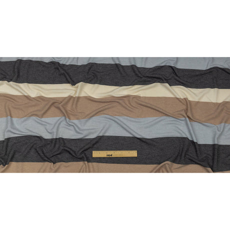 Charcoal, Gray and Beige Stripes Stretch Polyester and Rayon French Terry