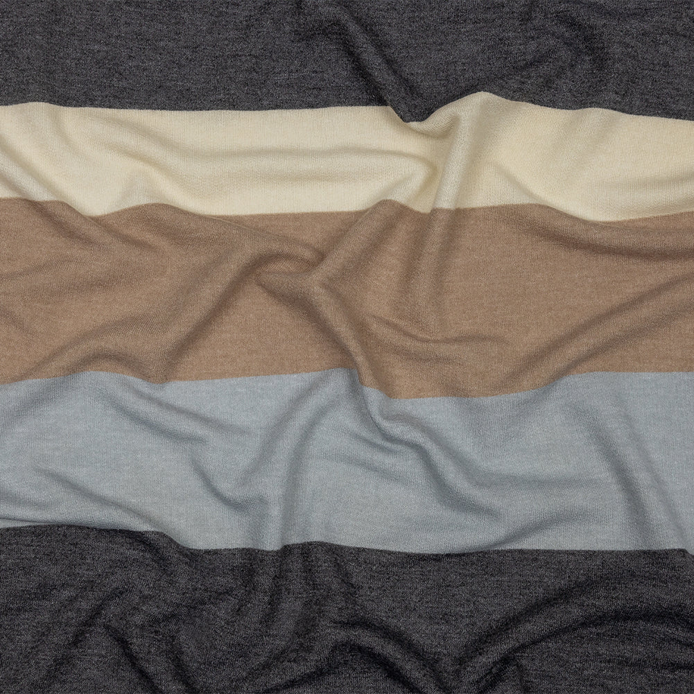 Charcoal, Gray and Beige Stripes Stretch Polyester and Rayon French Terry