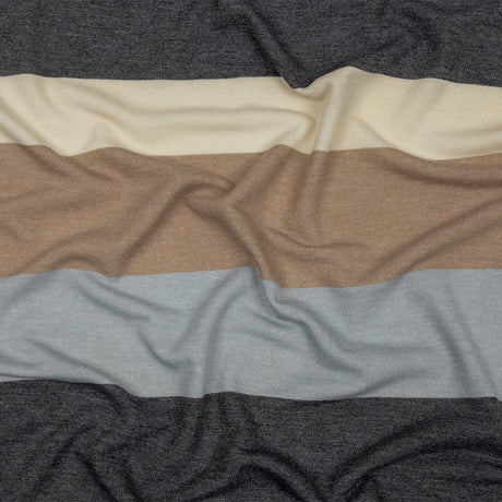 Charcoal, Gray and Beige Stripes Stretch Polyester and Rayon French Terry
