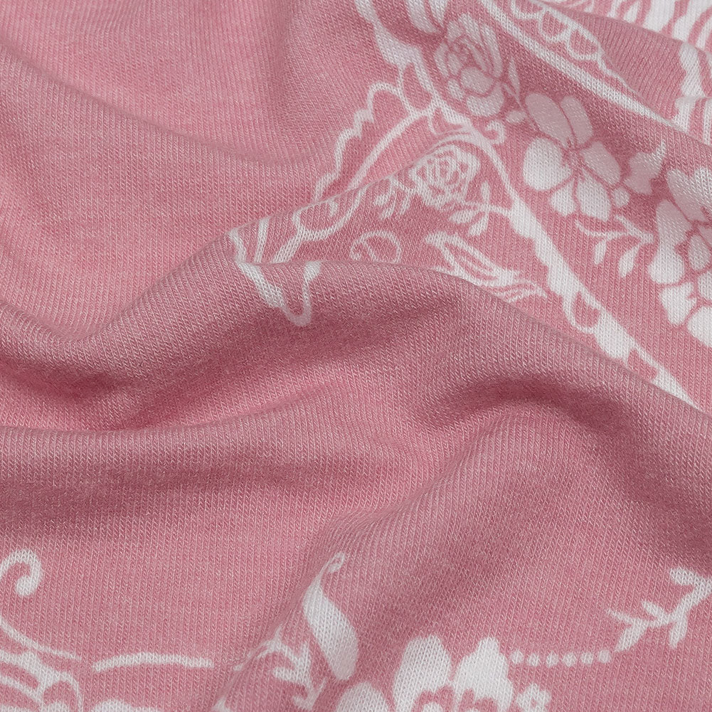 Pink and White Fancy Paisley Polyester and Rayon Jersey