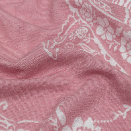 Pink and White Fancy Paisley Polyester and Rayon Jersey