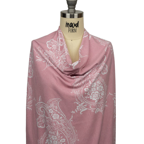 Pink and White Fancy Paisley Polyester and Rayon Jersey