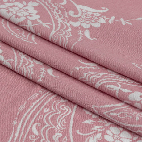 Pink and White Fancy Paisley Polyester and Rayon Jersey