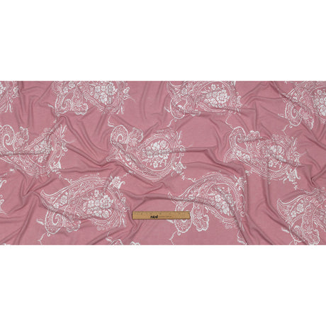 Pink and White Fancy Paisley Polyester and Rayon Jersey