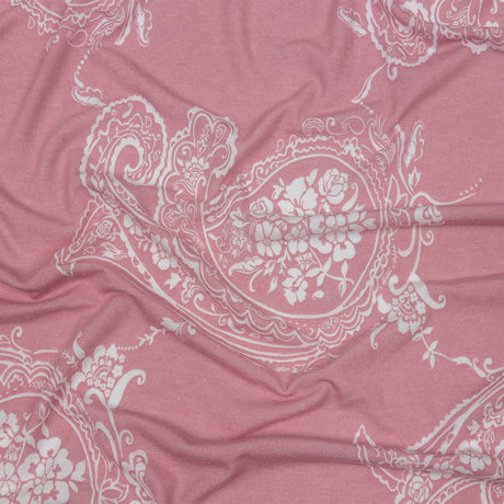 Pink and White Fancy Paisley Polyester and Rayon Jersey