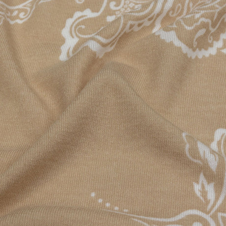 Beige and White Fancy Paisley Polyester and Rayon Jersey
