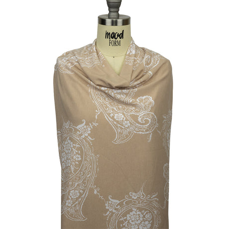 Beige and White Fancy Paisley Polyester and Rayon Jersey