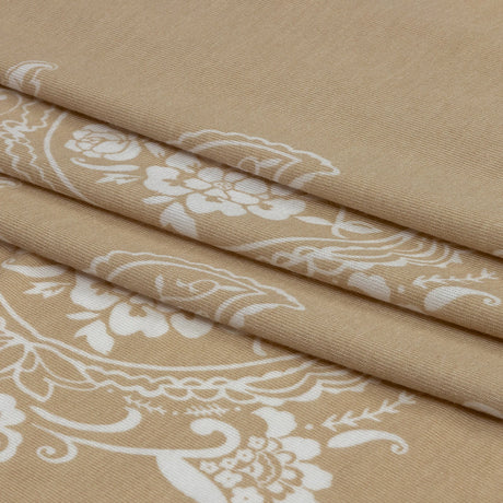 Beige and White Fancy Paisley Polyester and Rayon Jersey