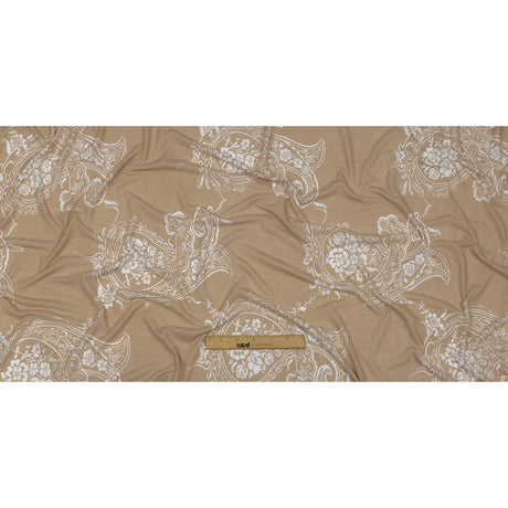 Beige and White Fancy Paisley Polyester and Rayon Jersey