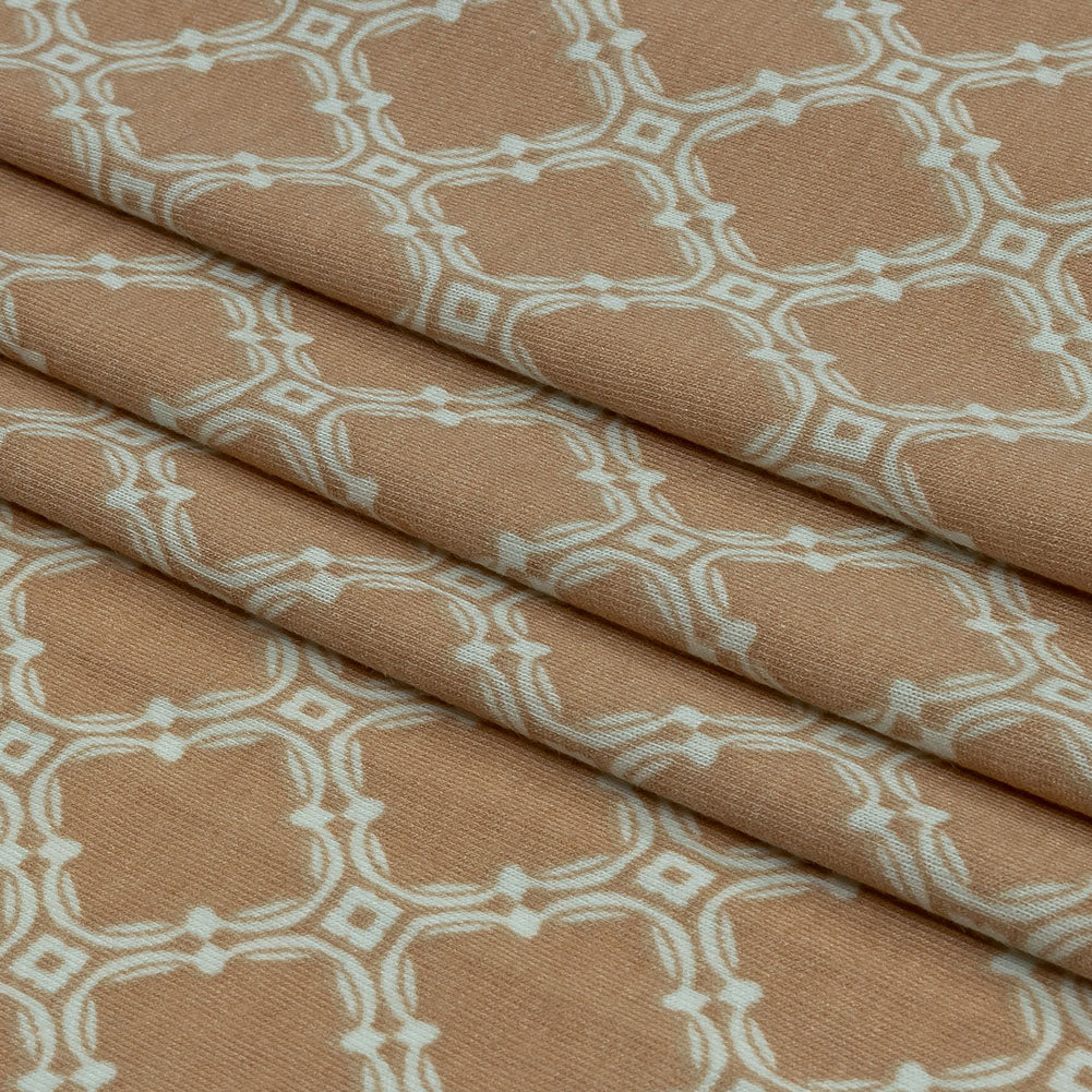 Beige and Pale Mint Decorative Lattice Polyester and Rayon Jersey