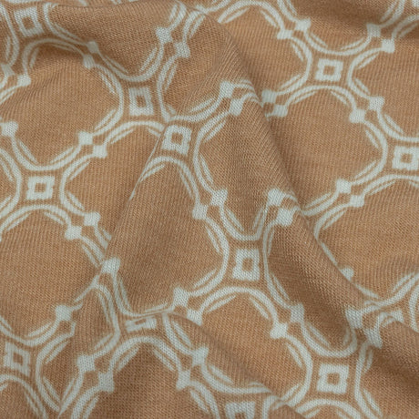Beige and Pale Mint Decorative Lattice Polyester and Rayon Jersey