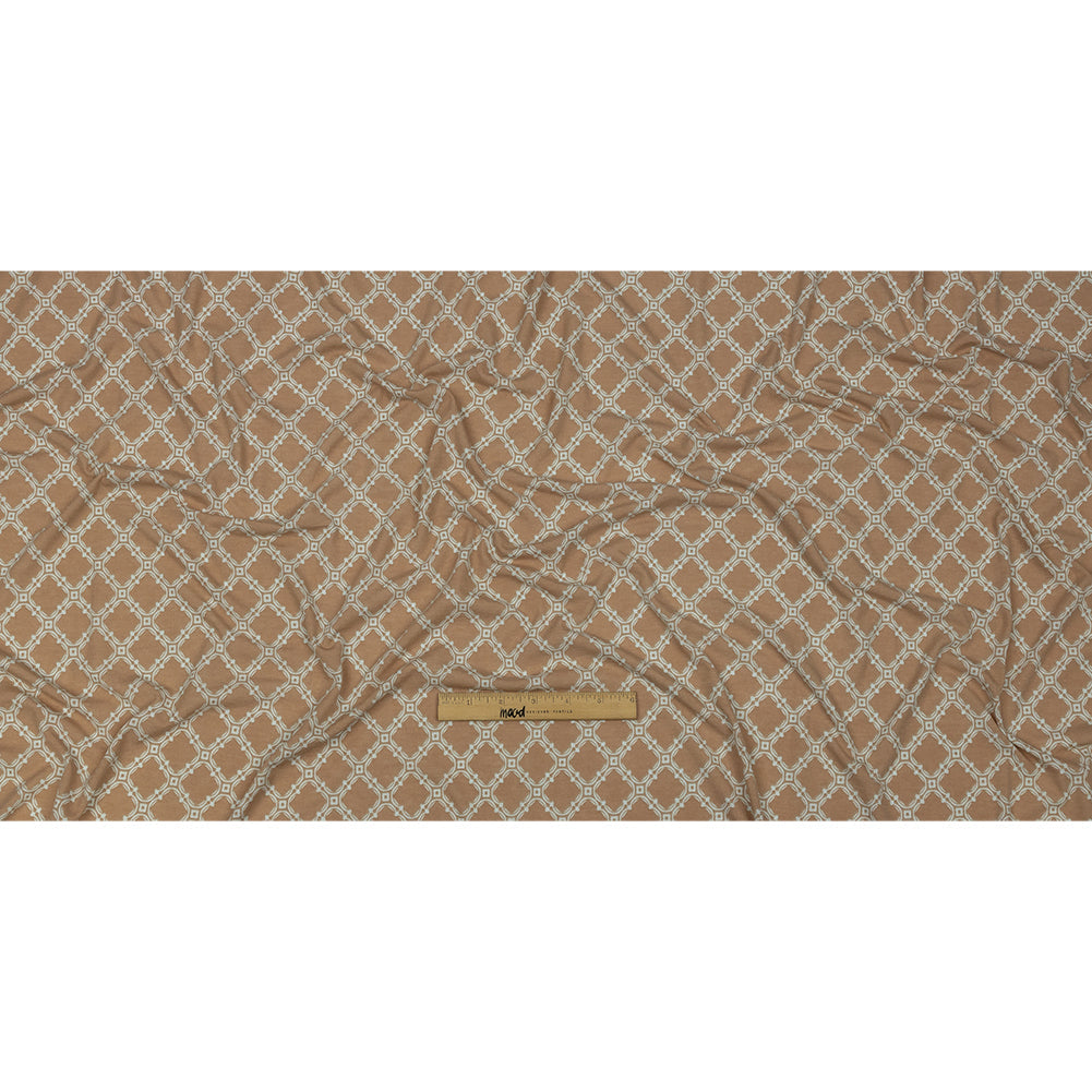 Beige and Pale Mint Decorative Lattice Polyester and Rayon Jersey