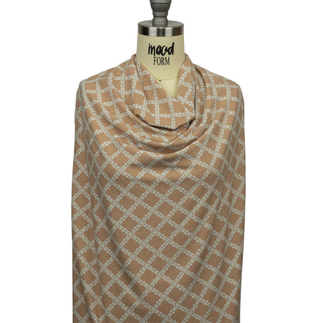 Beige and Pale Mint Decorative Lattice Polyester and Rayon Jersey