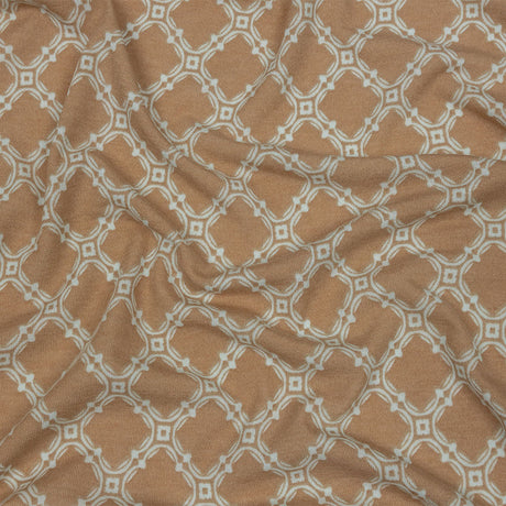 Beige and Pale Mint Decorative Lattice Polyester and Rayon Jersey